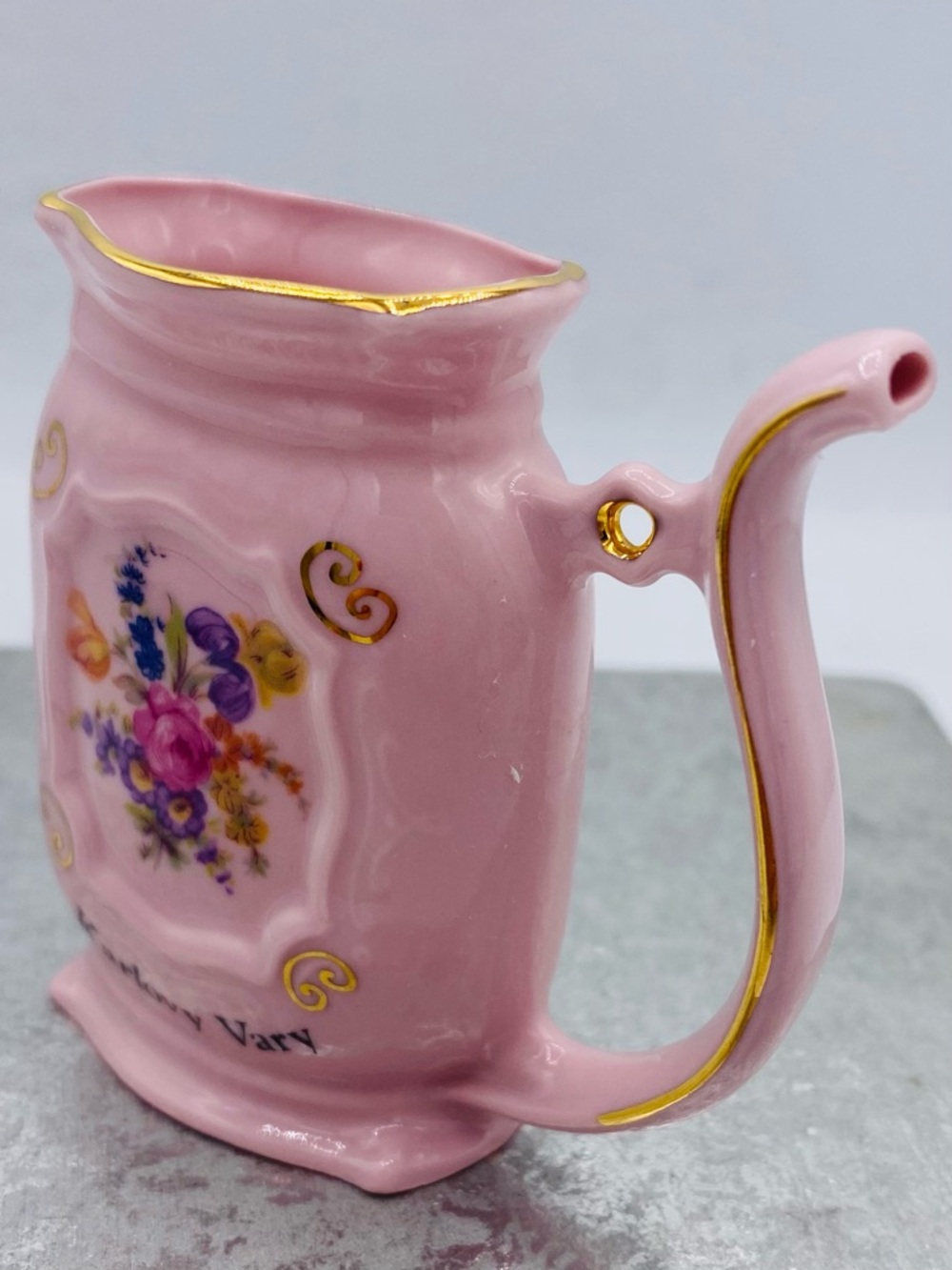 Vintage Czech Straw Handle Porcelain Gilded Sipping Mug Karlovy Vary Spa Cup - Picture 2 of 10